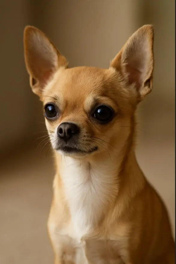 Čivava u krupnom planu s pažljivim i budnim pogledom – zdravlje pasmine zahtijeva prevenciju i redovite preglede