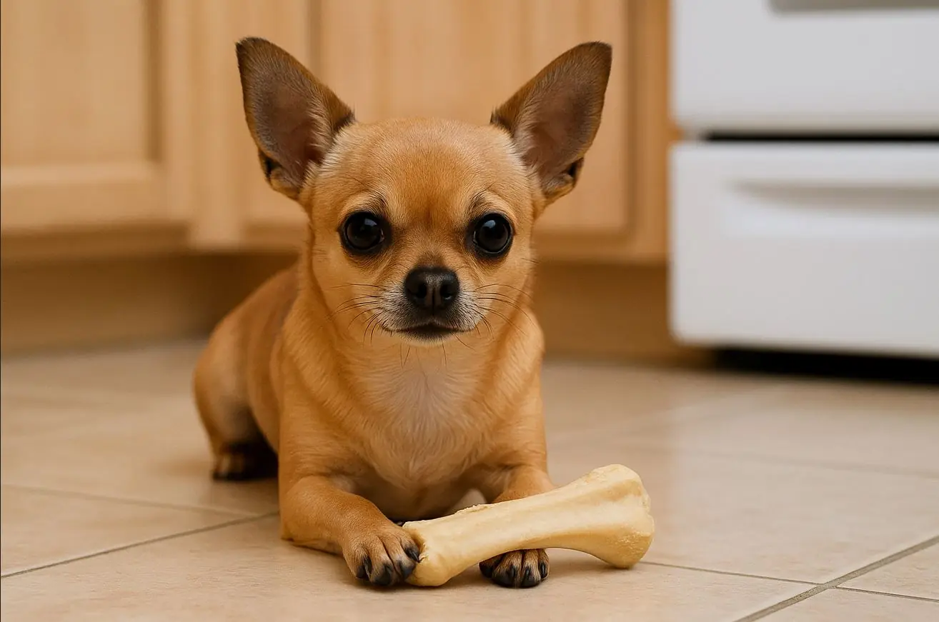 Čivava leži s kosti – pravilna prehrana ključna je za zdravlje malih pasmina