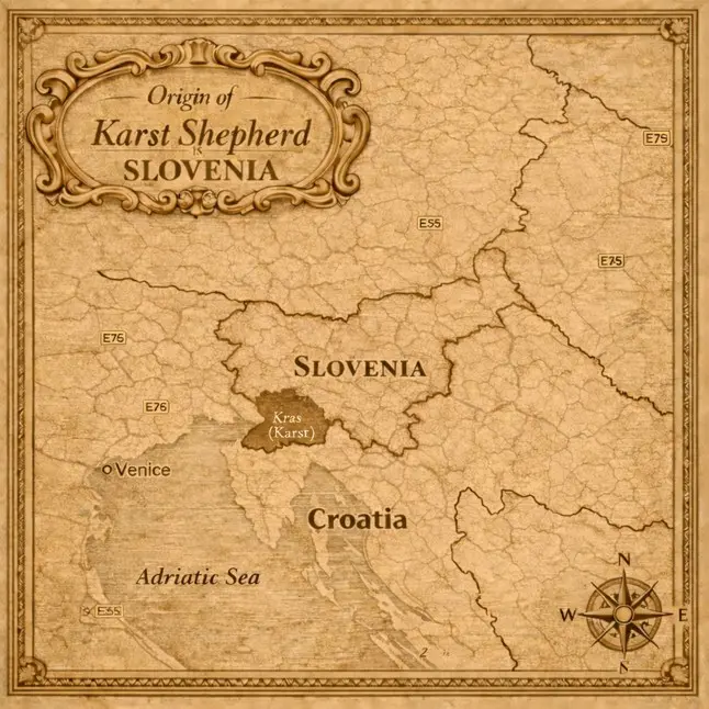 Stara karta podrijetla Kraški ovčar – Kras, Slovenija