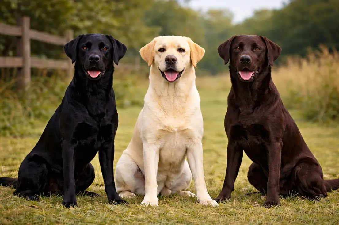 Crni, žuti i čokoladni američki Labrador Retriver – tri službene boje pasmine kod američkog tipa