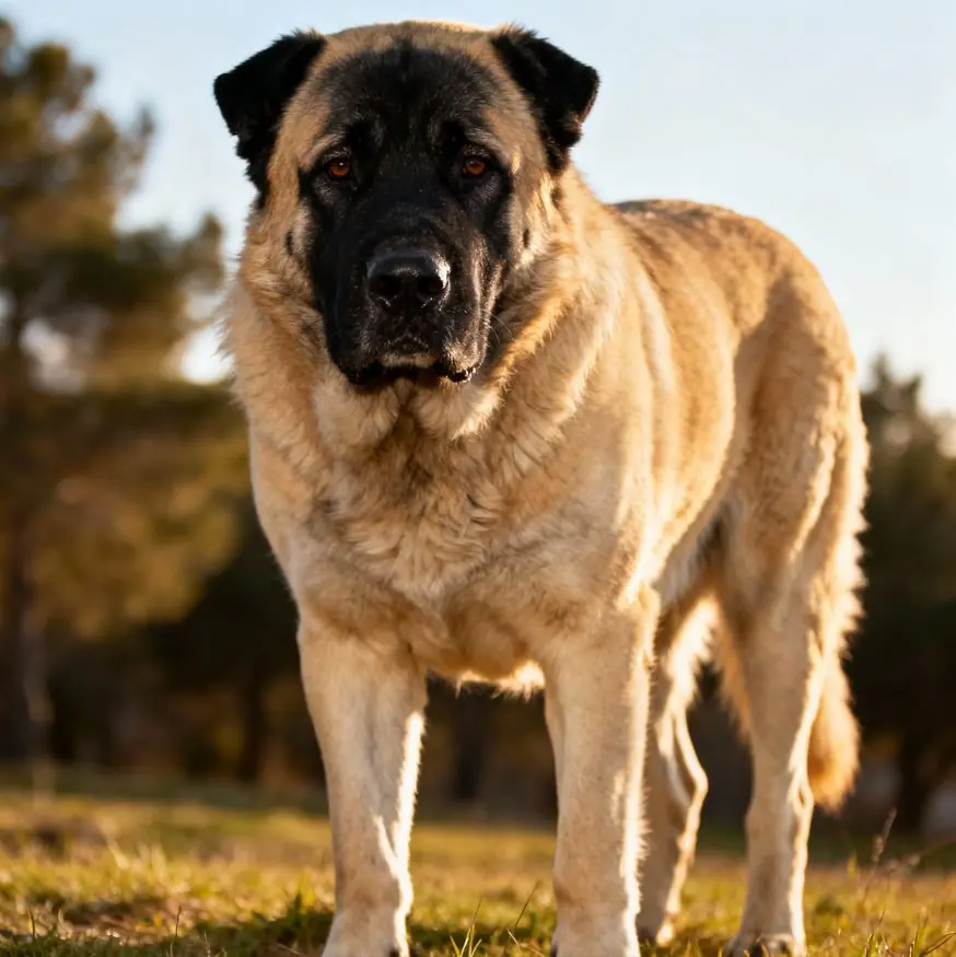Turski pas Kangal stoji uspravno u punoj veličini.