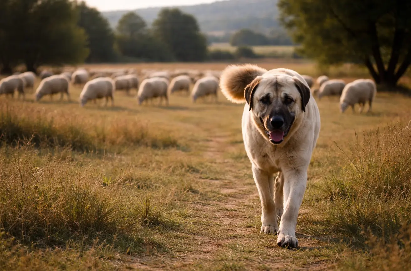 Turski Kangal čuva stado ovaca na farmi - tradicionalna uloga anatolskog ovčara