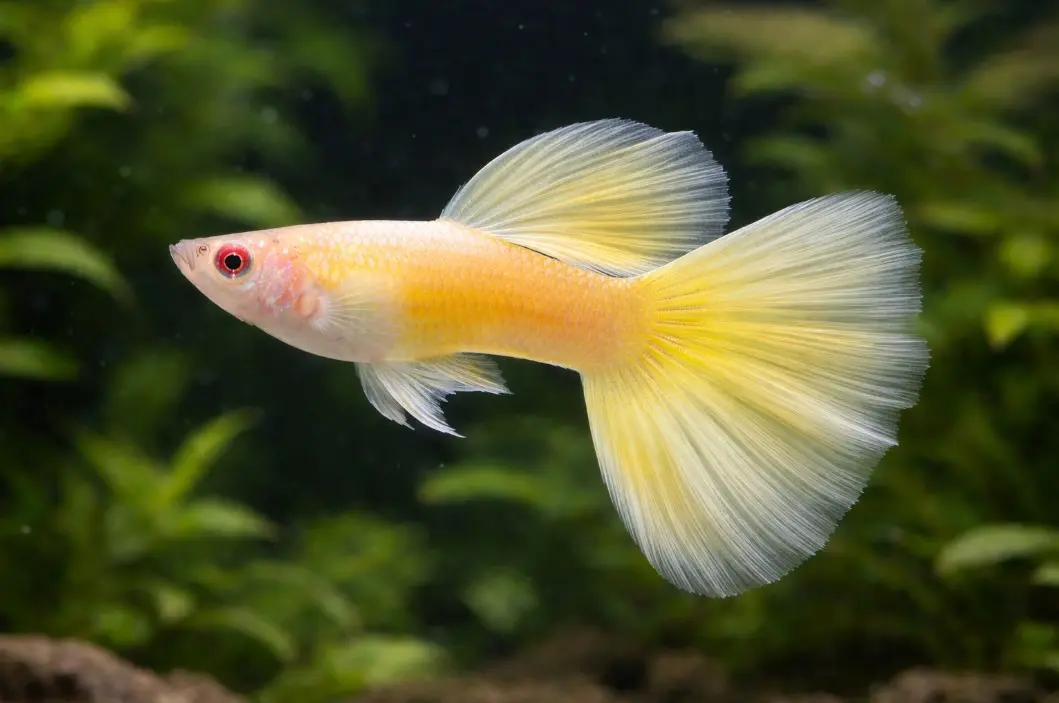Albino gupi — blijede boje s ružičastim očima