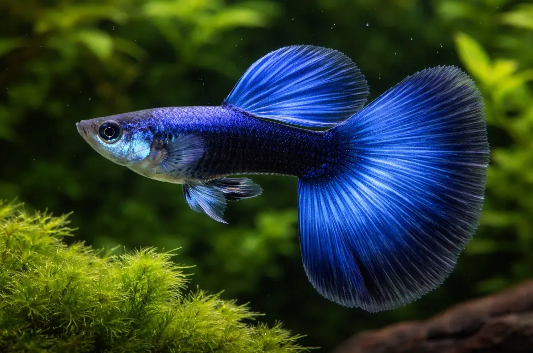 Moscow Blue gupi — potpuno plavo obojen