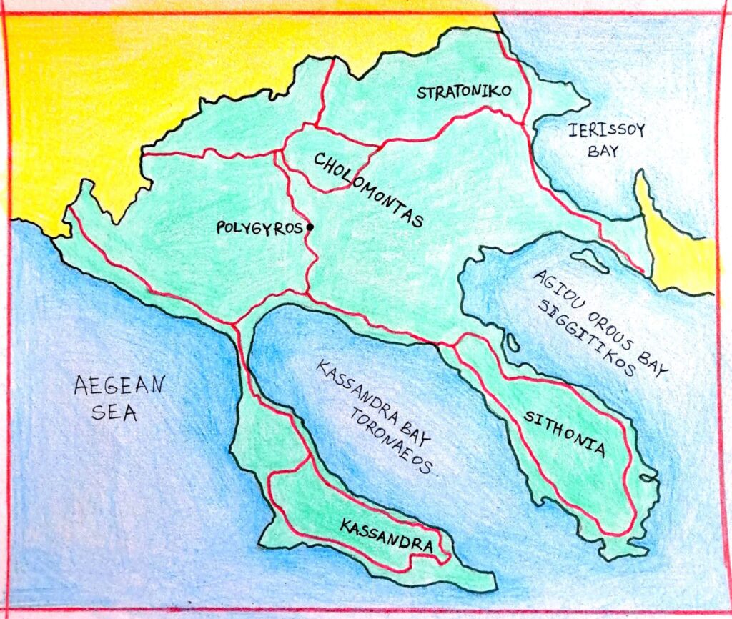 Carte de Halkidiki, Grèce